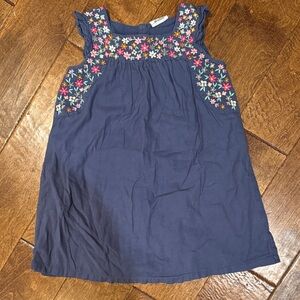Mini Boden Navy Dress with Multicolor Floral Embroidery